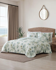 Serenity Palms Reversible Twin Quilt - Blue