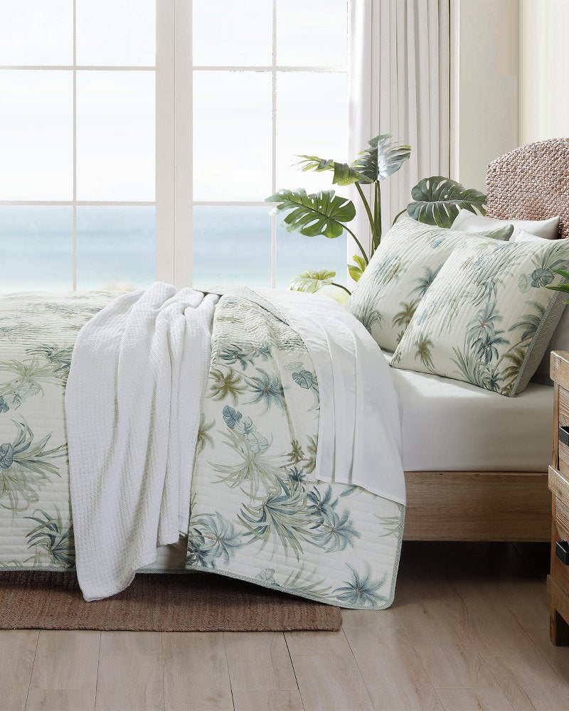 Serenity Palms Reversible Twin Quilt - Blue
