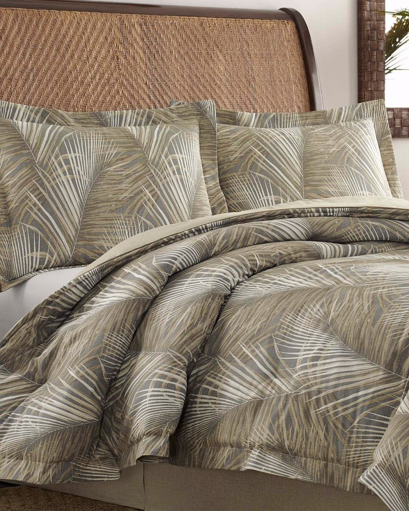 Raffia Palms Reversible 4-Piece King Comforter Set - Grey