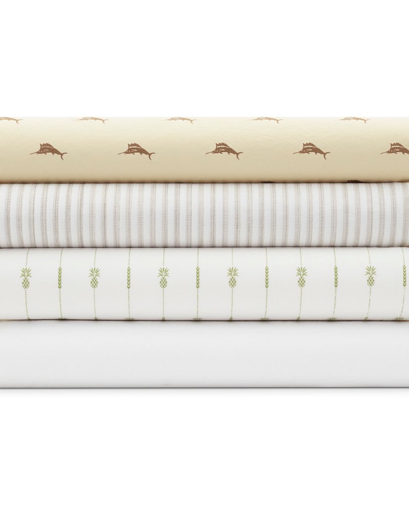 Pineapple Pinstripe 4-Piece King Sheet Set - Palm Green