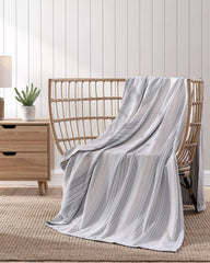 Sandy Shore Stripe Pale Blue Full/Queen Blanket - Light Blue