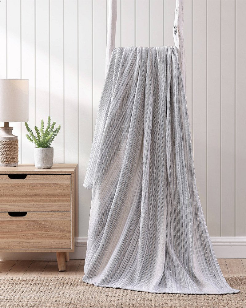Sandy Shore Stripe Pale Blue King Blanket - Light Blue