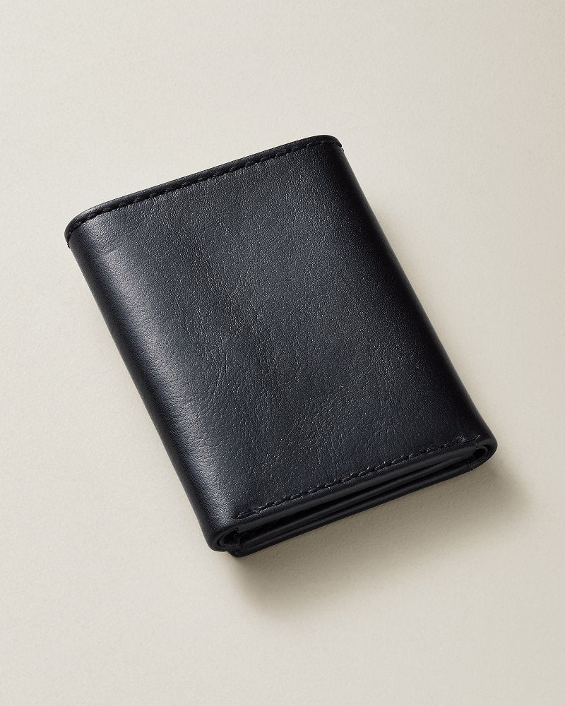 Heavy Stitch Leather Trifold Wallet - Black