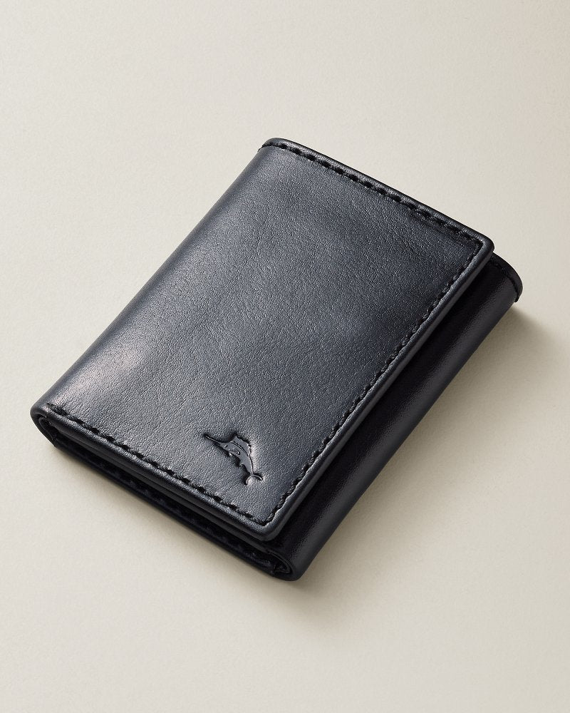 Heavy Stitch Leather Trifold Wallet - Black