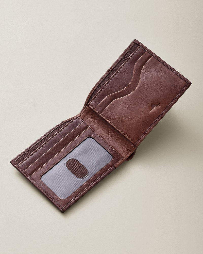 Woven Leather Slimfold Wallet - Brown