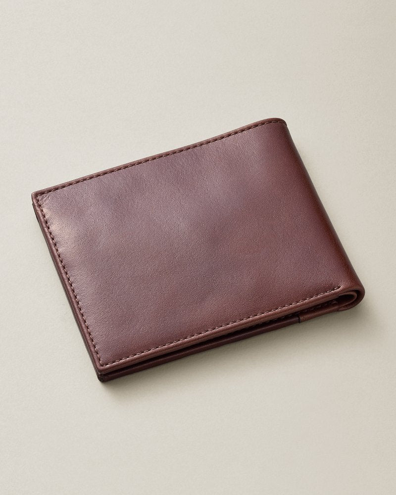 Woven Leather Slimfold Wallet - Brown