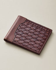 Woven Leather Slimfold Wallet - Brown