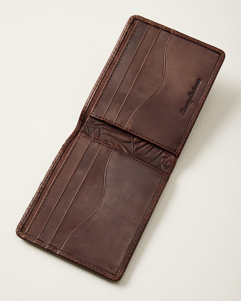 Embossed Bifold Leather Wallet - Brown