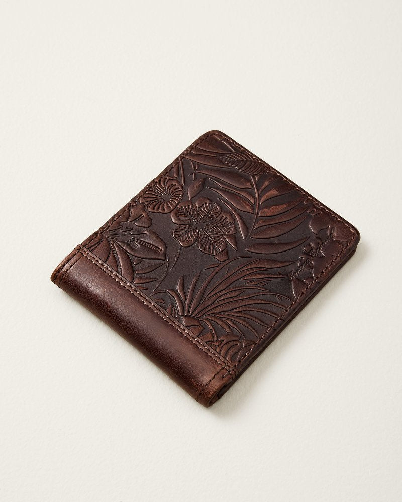 Embossed Bifold Leather Wallet - Brown