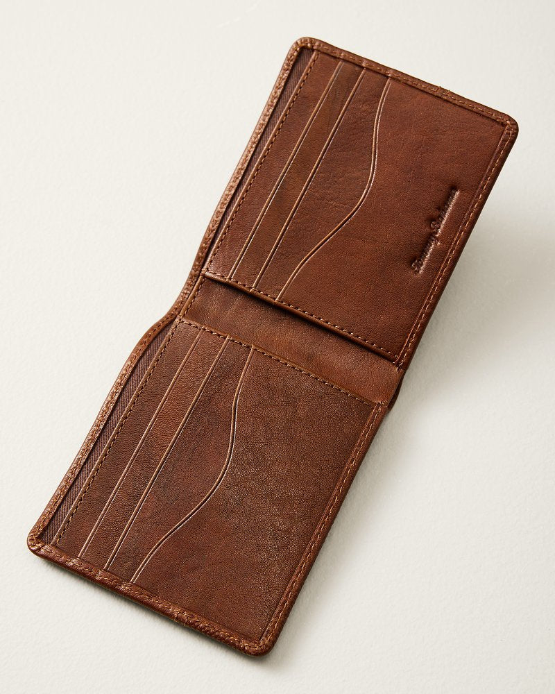 Textured Embossed Bifold Leather Wallet - Tan