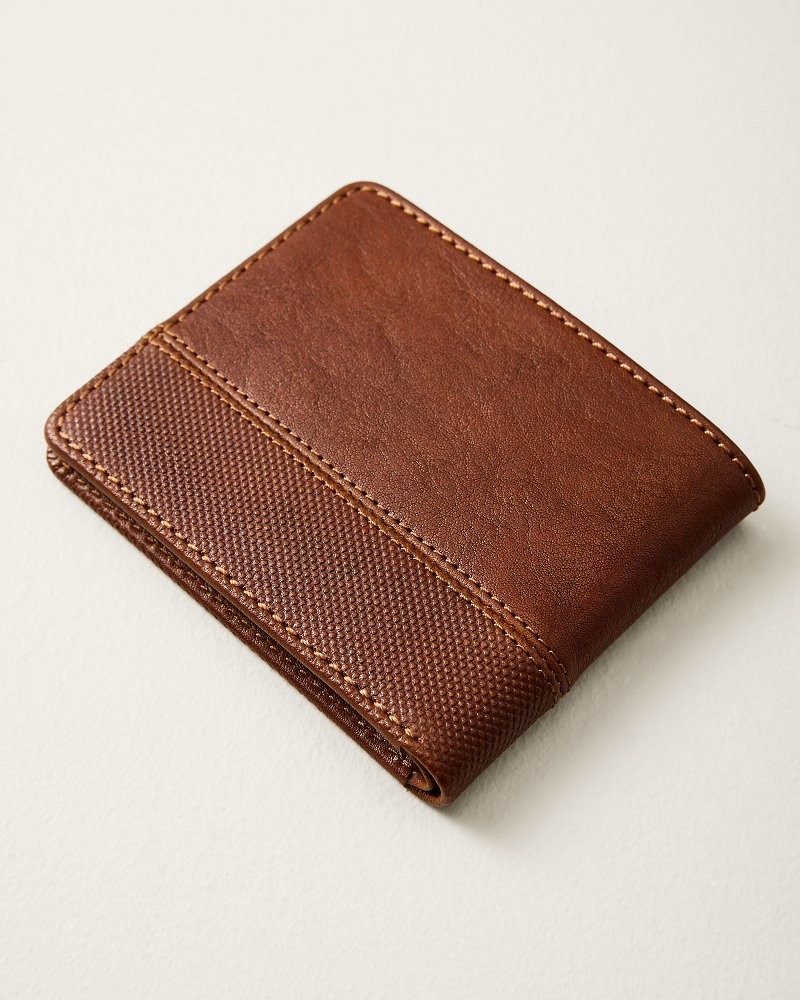 Textured Embossed Bifold Leather Wallet - Tan