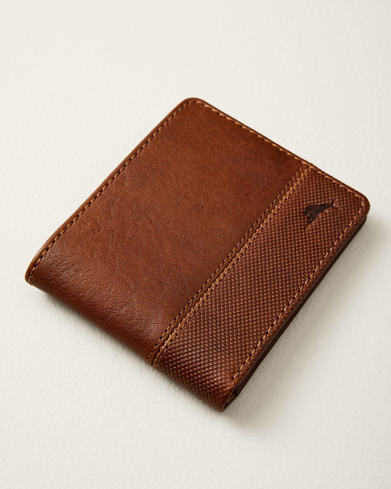 Textured Embossed Bifold Leather Wallet - Tan