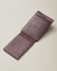 Woven Leather Wide Magnetic Wallet - Brown