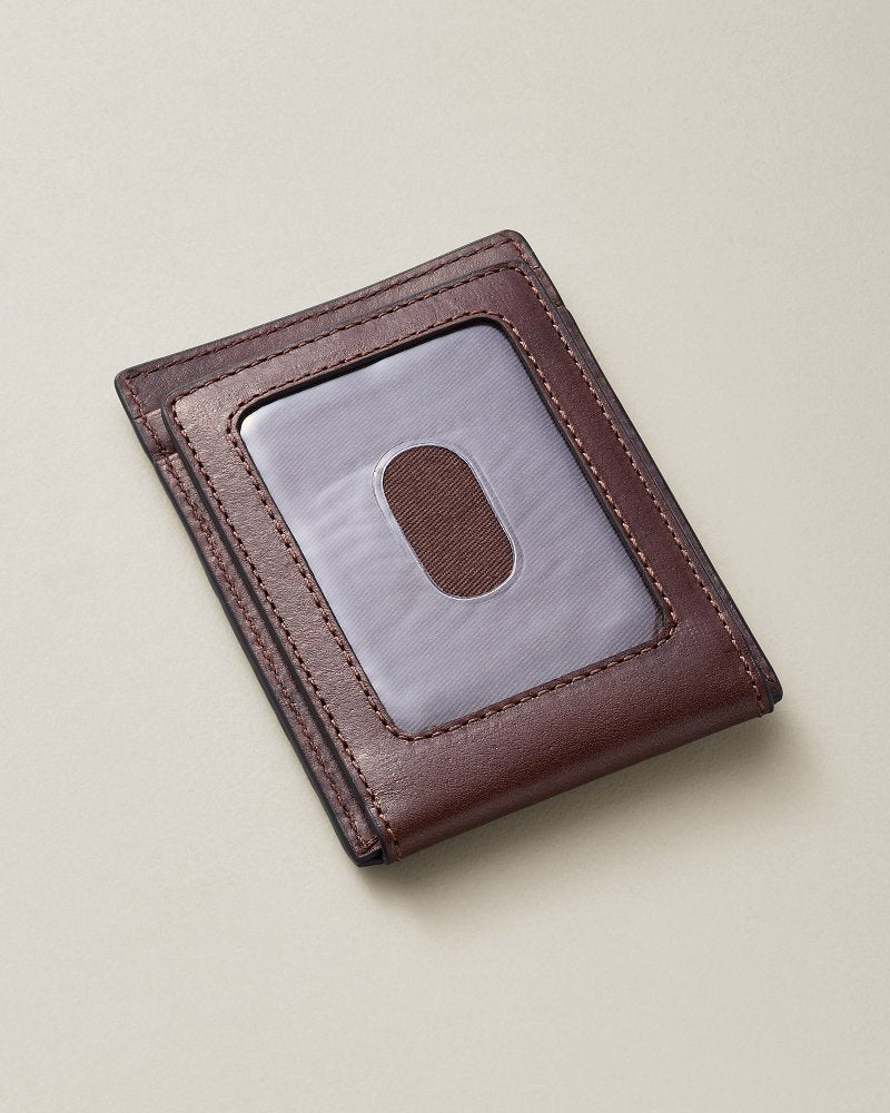 Woven Leather Wide Magnetic Wallet - Brown