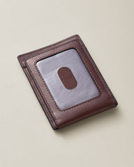 Woven Leather Wide Magnetic Wallet - Brown