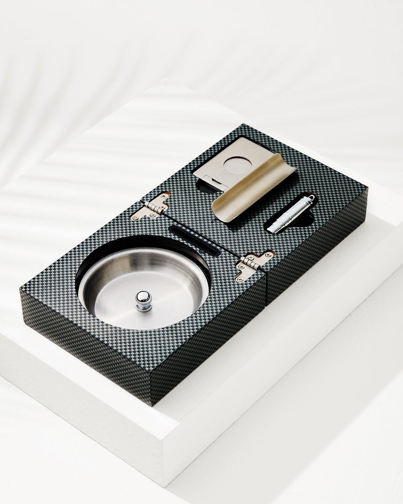 Cigar Accessories &amp; Folding Ashtray Set - Black
