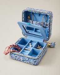 Palm Cove Square Travel Jewelry Box - Blue
