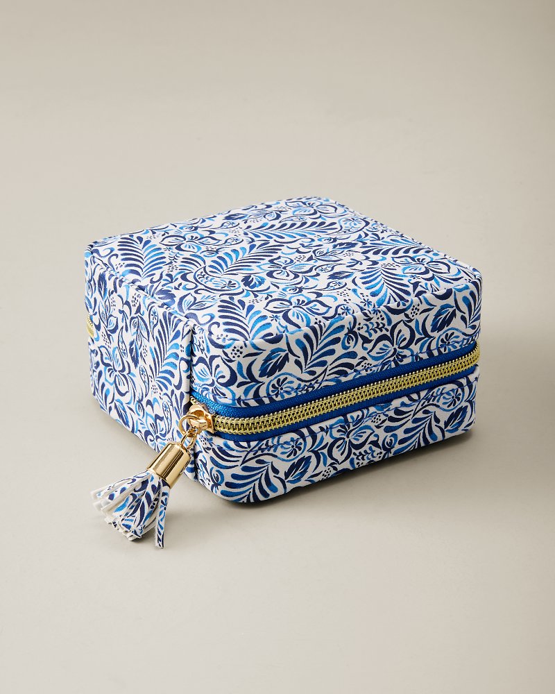 Palm Cove Square Travel Jewelry Box - Blue