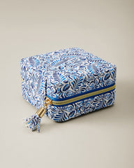 Palm Cove Square Travel Jewelry Box - Blue