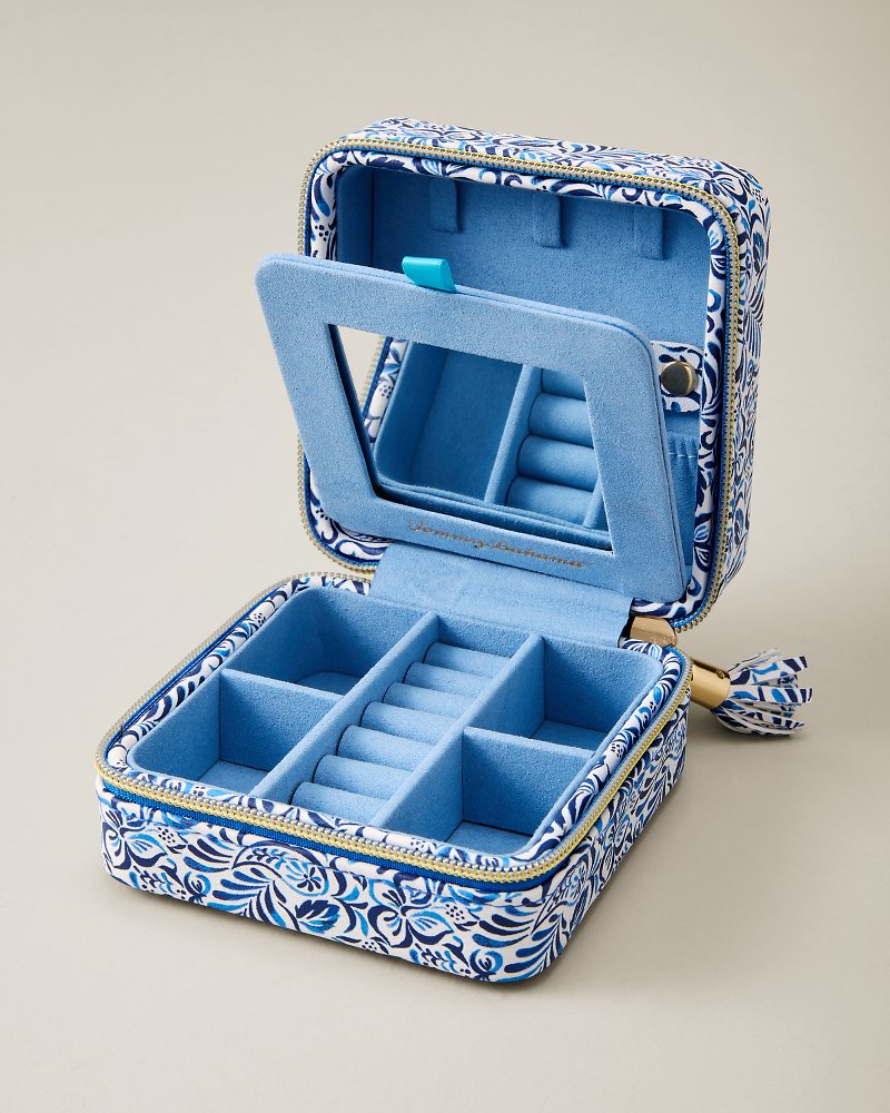 Palm Cove Square Travel Jewelry Box - Blue