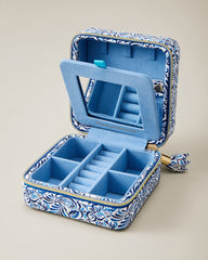 Palm Cove Square Travel Jewelry Box - Blue