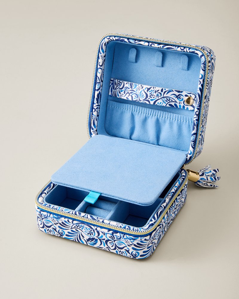Palm Cove Square Travel Jewelry Box - Blue
