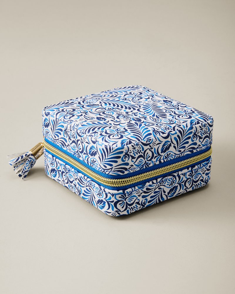 Palm Cove Square Travel Jewelry Box - Blue