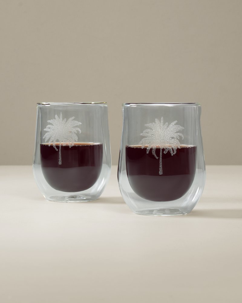 Stemless Palm Tree 12-oz. Wine Glasses - Set of 2 - Clear
