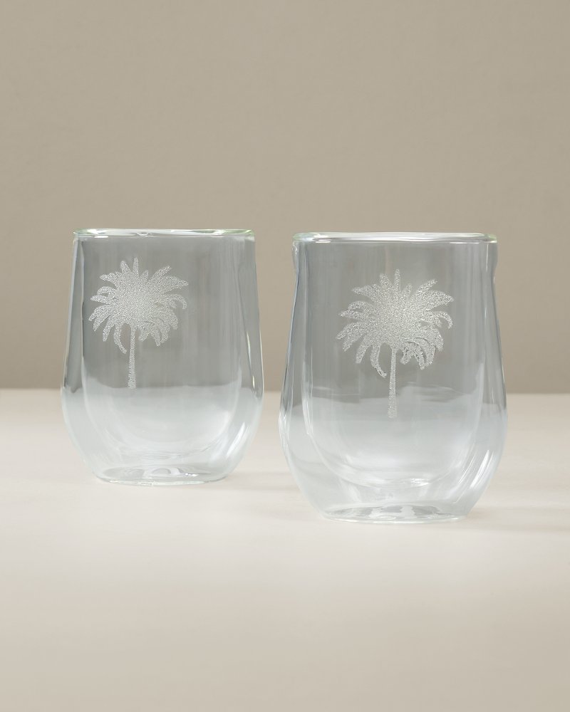 Stemless Palm Tree 12-oz. Wine Glasses - Set of 2 - Clear