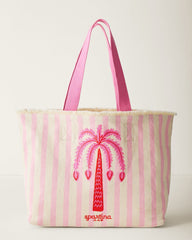 Spartina Pink Palm Embroidered Beach Tote - Pink Palms