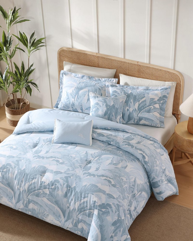 Palm Serenity Reversible 5-Piece Full/Queen Comforter Set - Blue