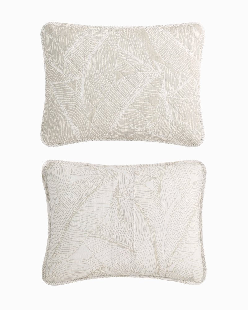 Pebble Palms Reversible 3-Piece Full/Queen Quilt Set - White/Lt Beige