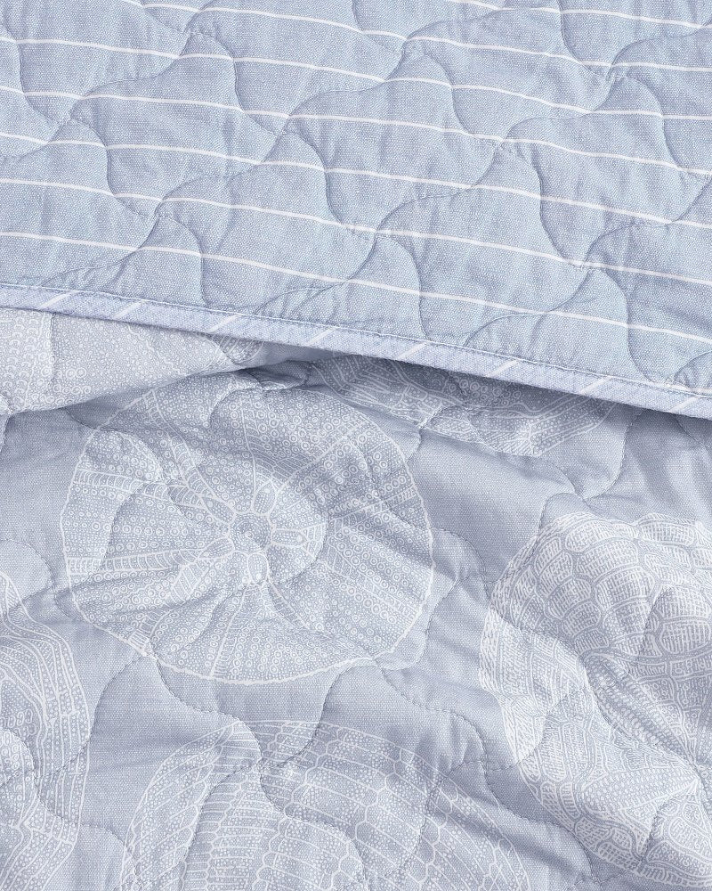 Ocean Island Reversible 3-Piece Full/Queen Quilt Set - Blue Island