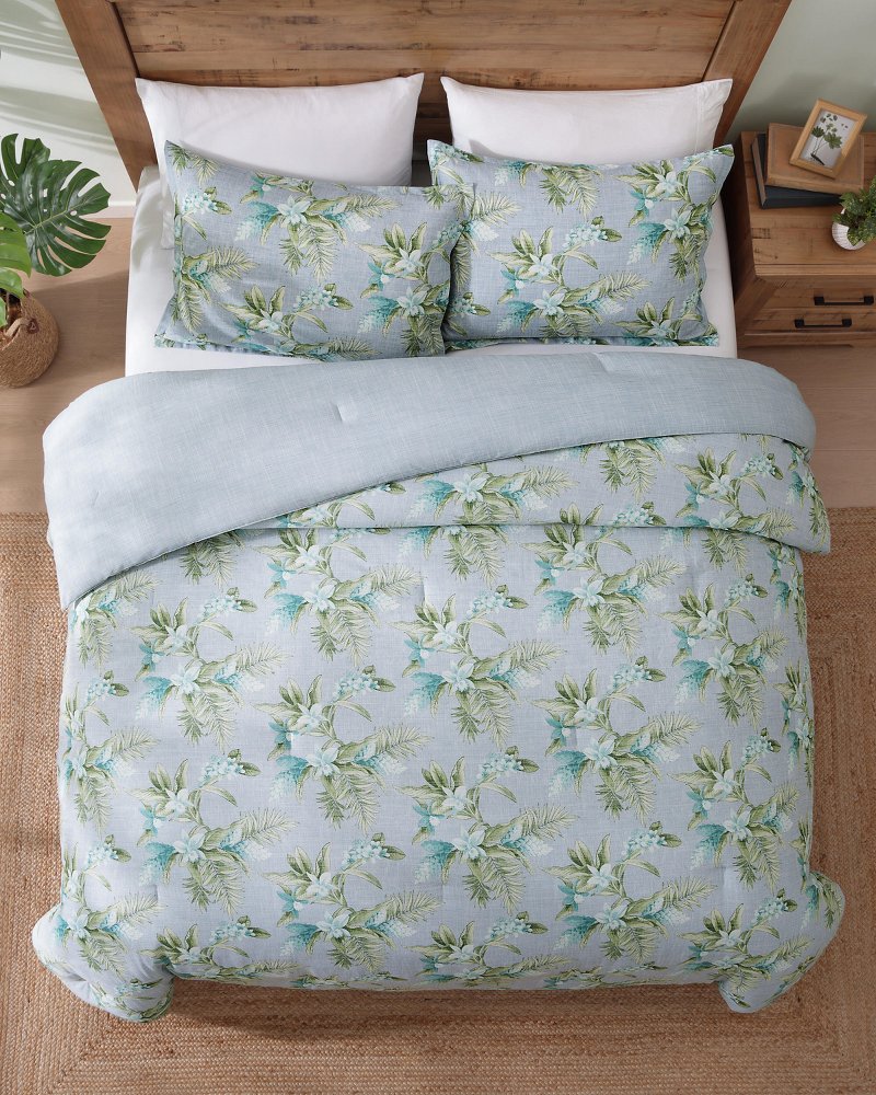 Floral Enchantment Reversible 3-Piece Full/Queen Comforter Set - Light Blue/Aqua