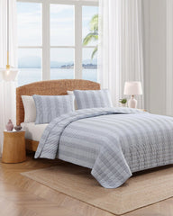 Bahama Weekend Stripe 3-Piece Full/Queen Quilt Set - Island Blue