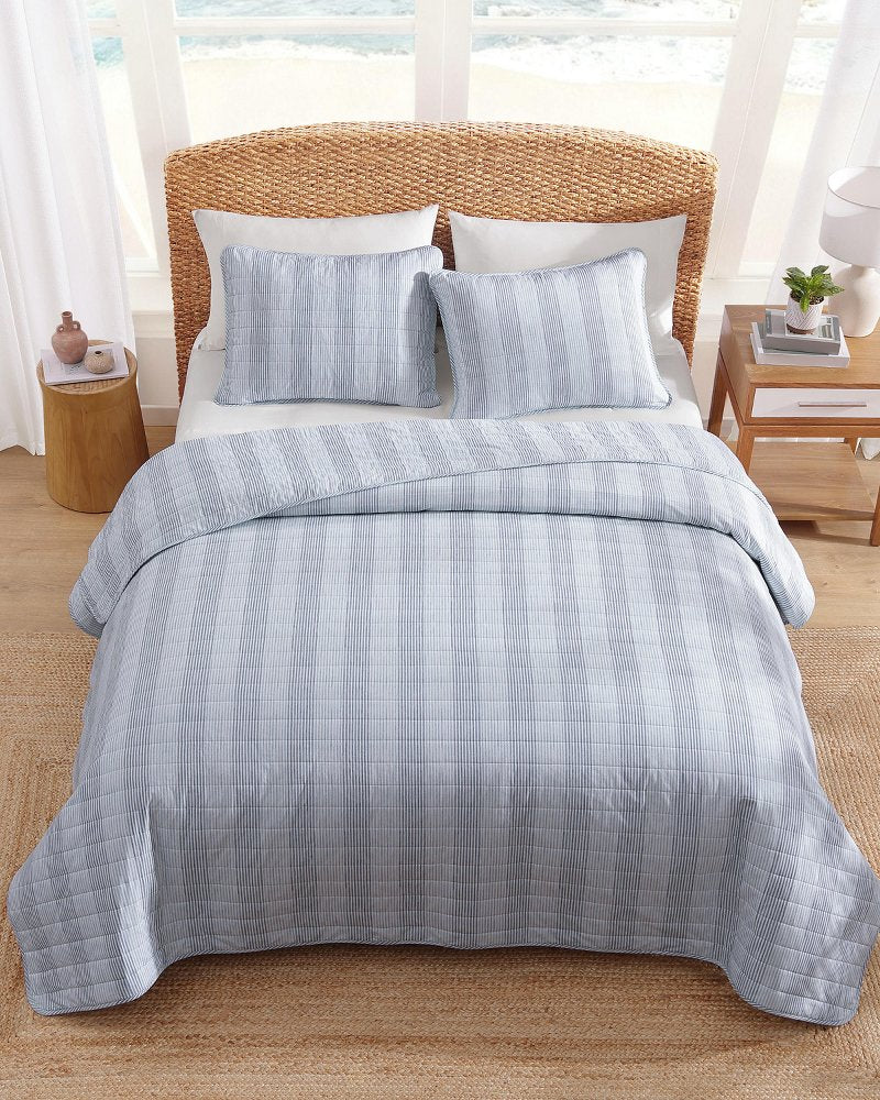 Bahama Weekend Stripe 3-Piece Full/Queen Quilt Set - Island Blue