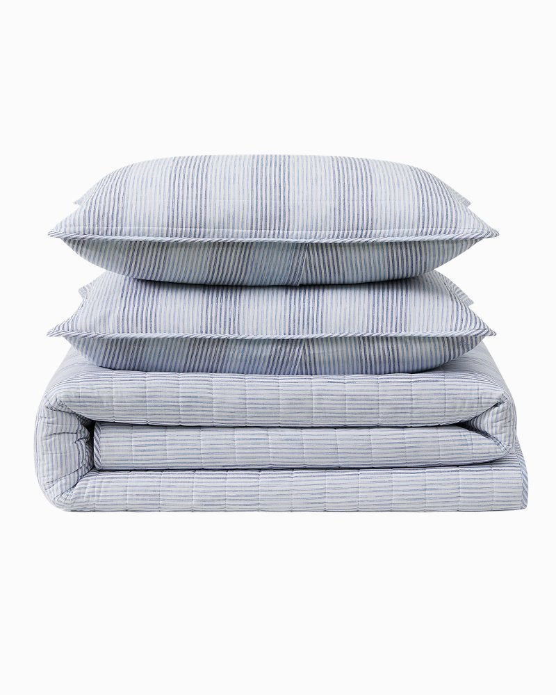 Bahama Weekend Stripe 3-Piece Full/Queen Quilt Set - Island Blue