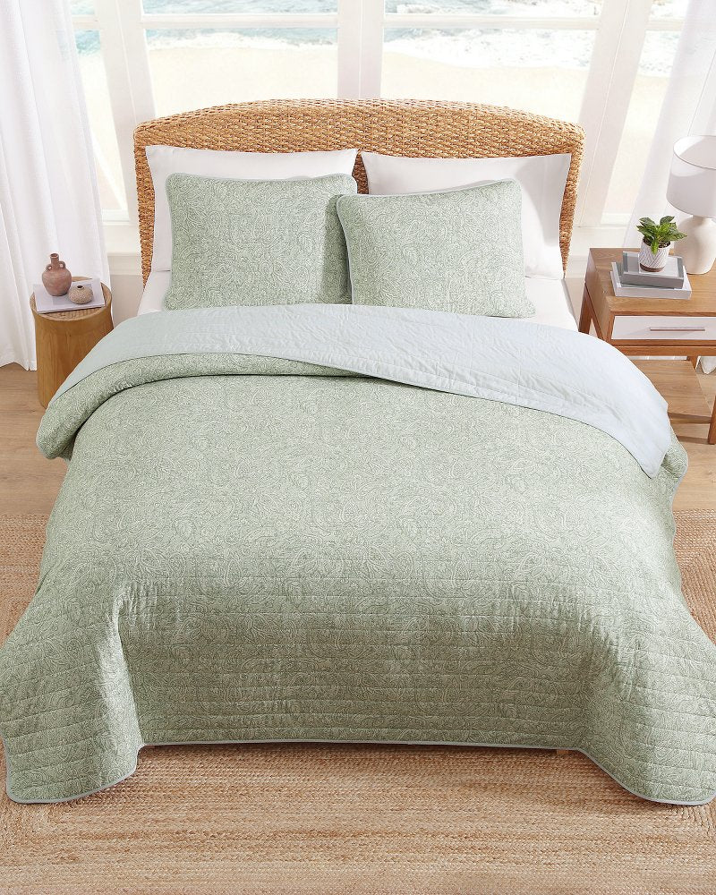 Caicos Isle Reversible 3-Piece Full/Queen Quilt Set - Spring Green
