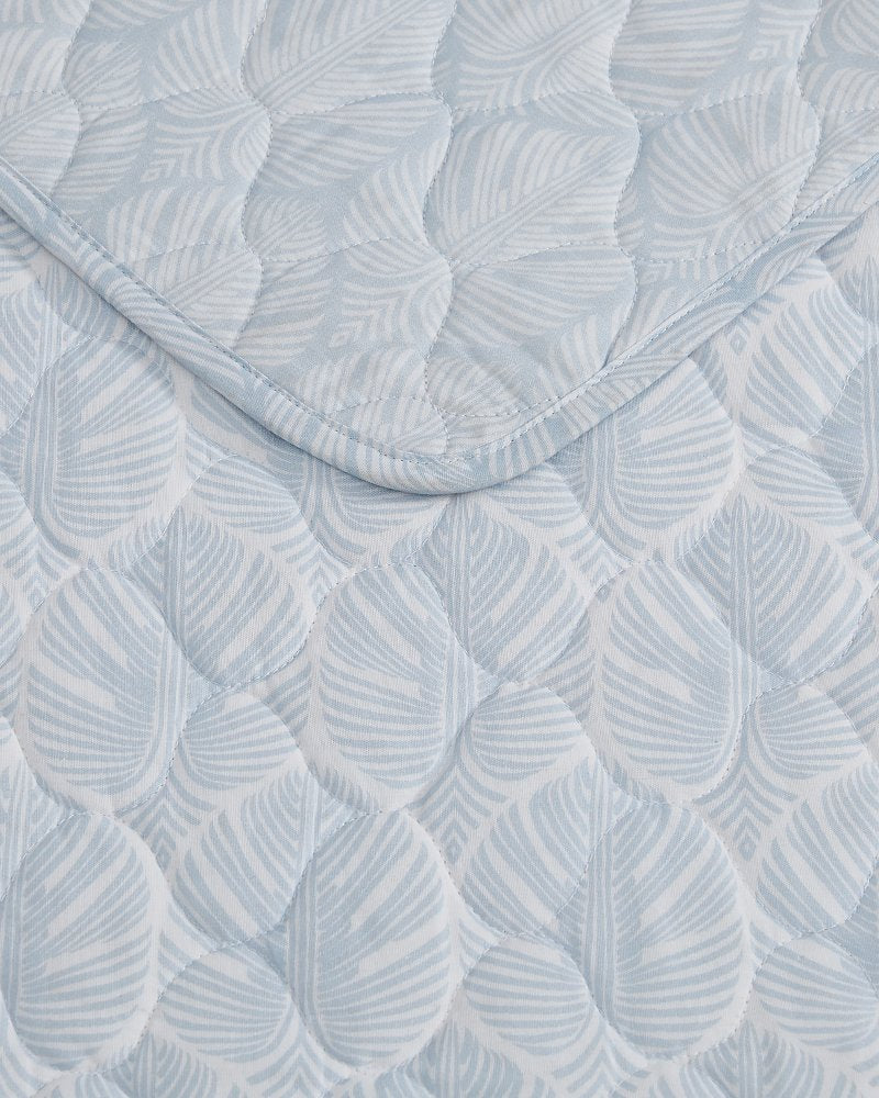 Line Palms 3-Piece Full/Queen Quilt Set - White/Blue