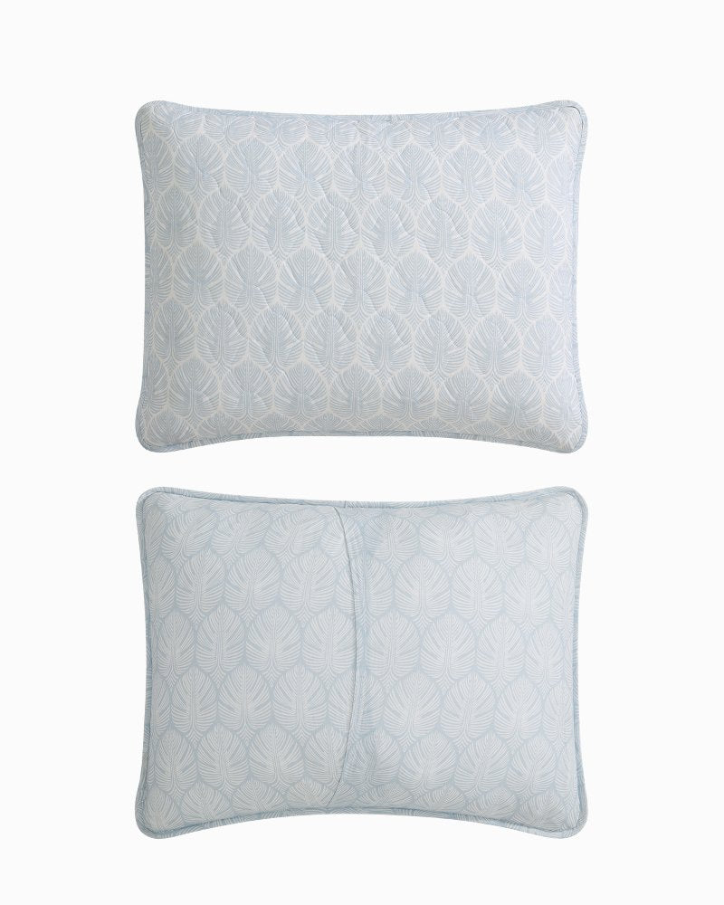 Line Palms 3-Piece Full/Queen Quilt Set - White/Blue