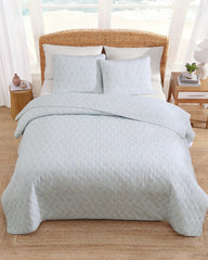 Line Palms 3-Piece King Quilt Set - White/Blue