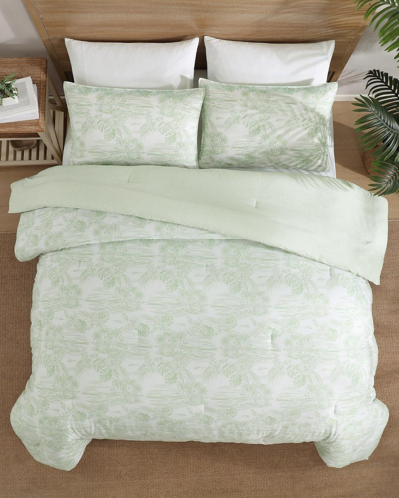 Beach Toile Reversible 3-Piece Full/Queen Comforter Set - Pistachio Green