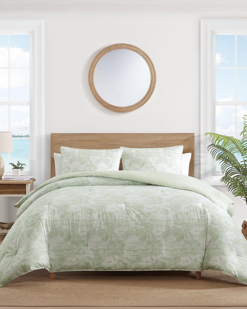 Beach Toile Reversible 3-Piece Full/Queen Comforter Set - Pistachio Green