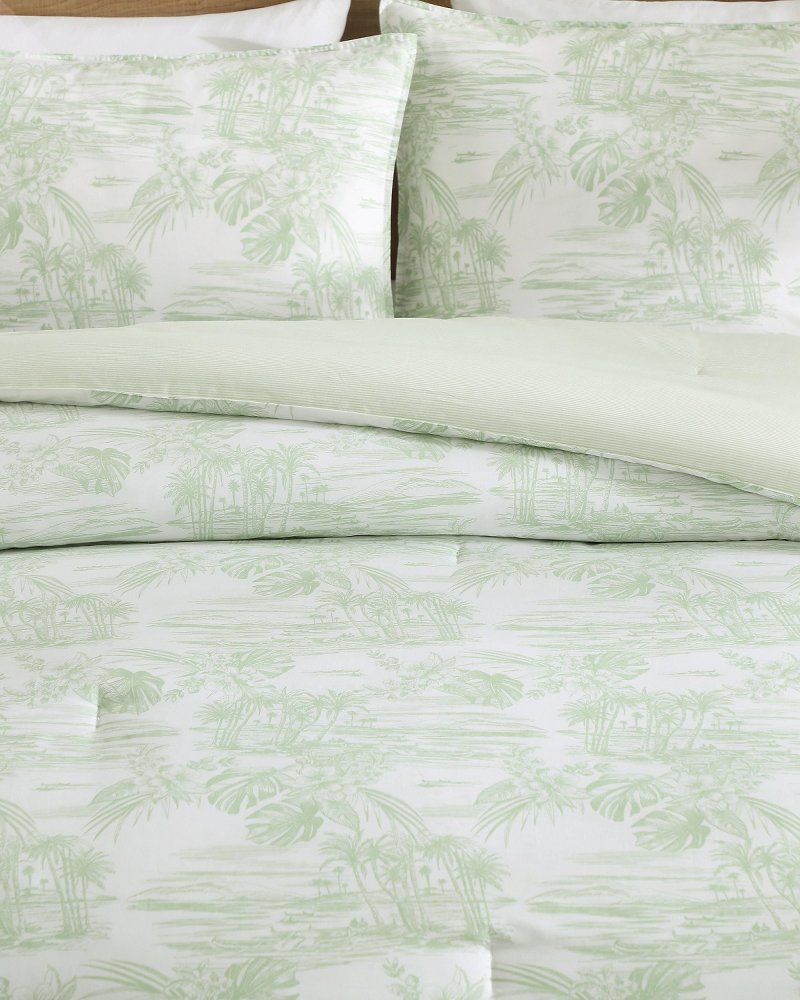 Beach Toile Reversible 3-Piece King Comforter Set - Pistachio Green