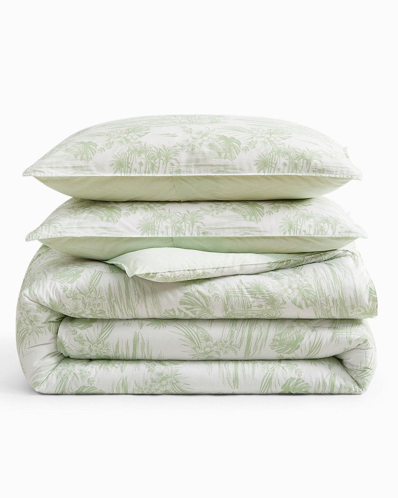 Beach Toile Reversible 3-Piece King Comforter Set - Pistachio Green