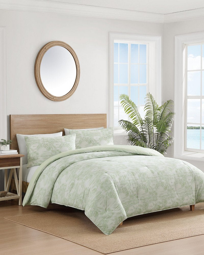 Beach Toile Reversible 3-Piece King Comforter Set - Pistachio Green