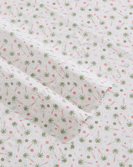 Pickleball Palm 4-Piece Queen Sheet Set - White/Pink