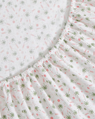 Pickleball Palm 4-Piece Queen Sheet Set - White/Pink