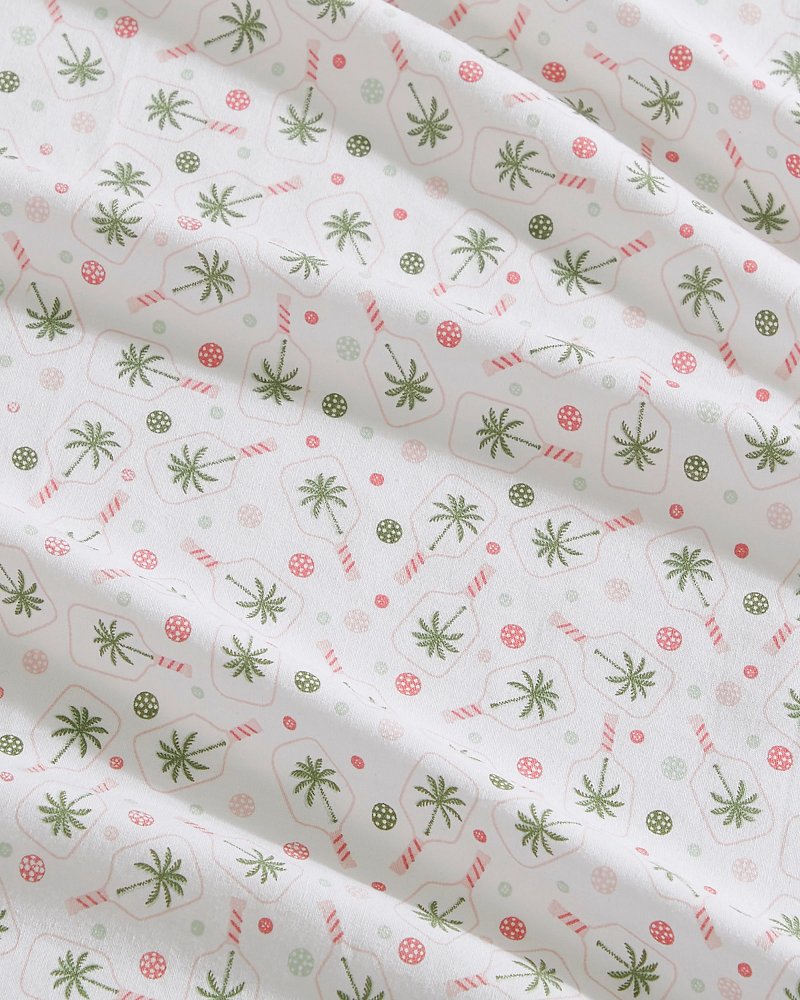 Pickleball Palm 4-Piece King  Sheet Set - White/Pink