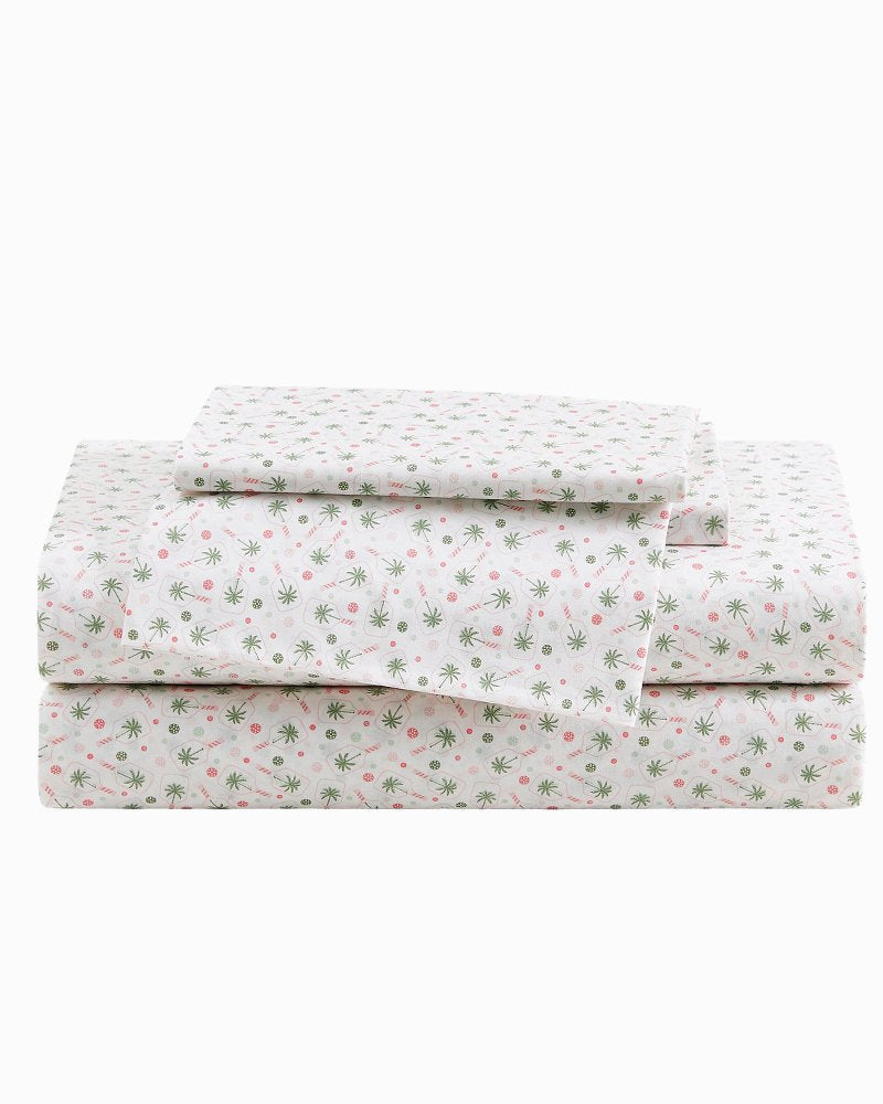 Pickleball Palm 4-Piece King  Sheet Set - White/Pink
